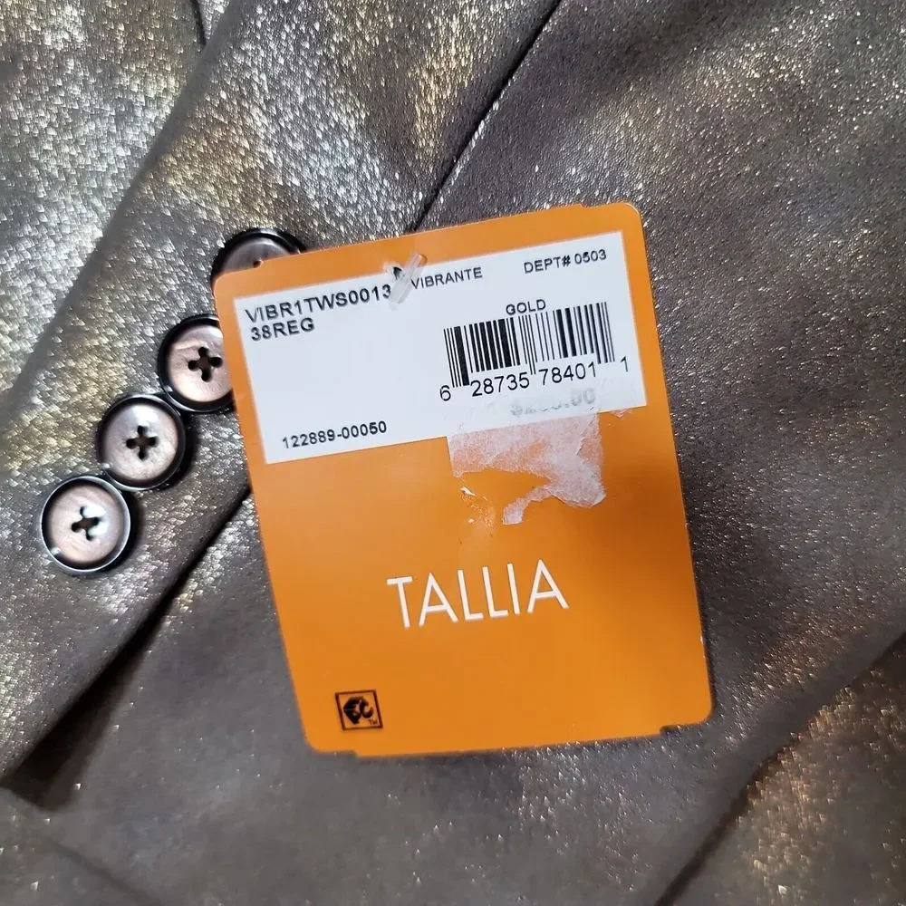 Tallia Slim-Fit Gold Metallic Blazer Mens 38R 38 Vibrante $295‎